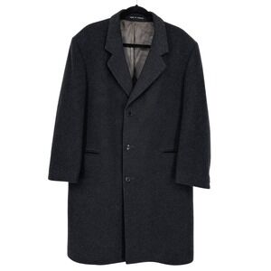 Vintage Mens Dark Charcoal Wool Cashmere Blend Overcoat Made in England L